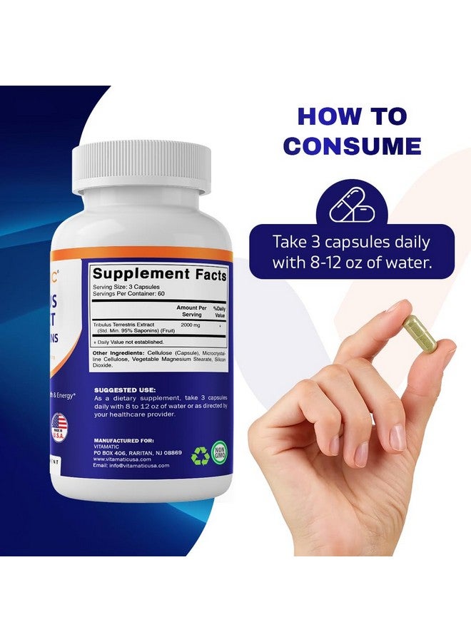 Vitamatic Tribulus Terrestris for Men - 2000 mg per Serving - 95% Saponins - 180 Vegetable Capsules - Made in The USA - Gluten Free & Non-GMO - Image 4