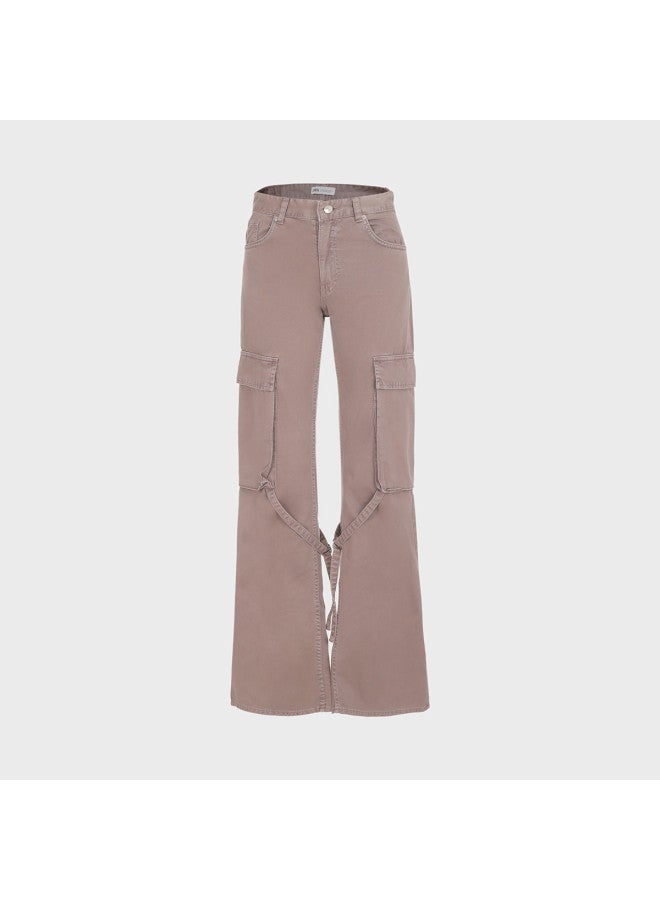 Zara women's Minimalist Solid Cargo Pants Wide-leg Casual Sporty Trousers - Image 2