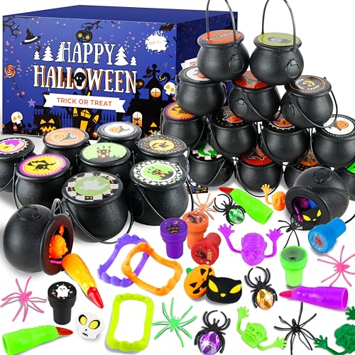 OCTERIC 216 Pcs Halloween Party Favors Prefilled Witch Cauldron Pumpkin Bucket Skull Halloween Bucket Halloween Toys Novelty Prizes Bulk Party Favors Supplies Treats for kids - Image 1
