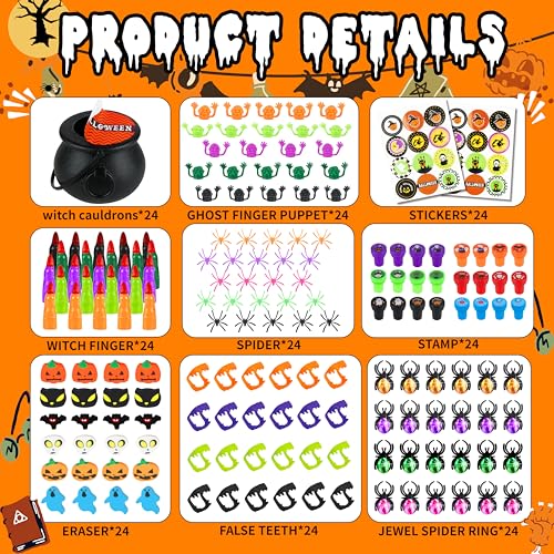 OCTERIC 216 Pcs Halloween Party Favors Prefilled Witch Cauldron Pumpkin Bucket Skull Halloween Bucket Halloween Toys Novelty Prizes Bulk Party Favors Supplies Treats for kids - Image 5