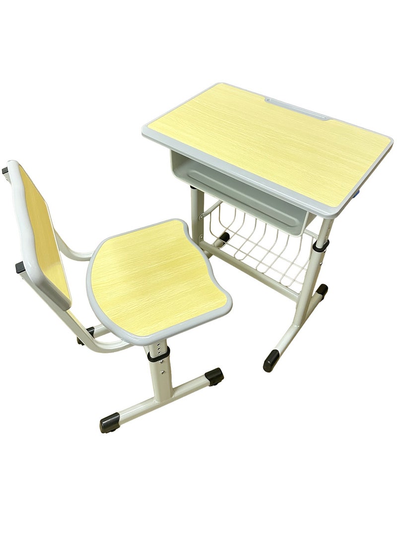 فنز  طقم مكتب وكرسي للأطفال بإطار معدني متين وسطح خشبي ومكتب دراسة قابل لتعديل الارتفاع مع درج تخزين وكرسي للبنات والأولاد - Image 1