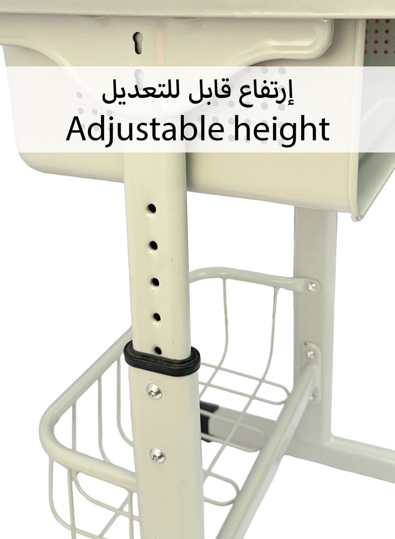 فنز  طقم مكتب وكرسي للأطفال بإطار معدني متين وسطح خشبي ومكتب دراسة قابل لتعديل الارتفاع مع درج تخزين وكرسي للبنات والأولاد - Image 3