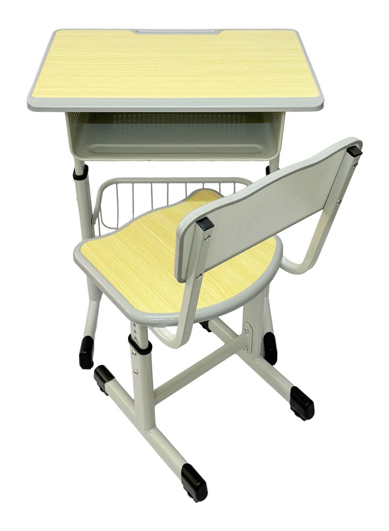 فنز  طقم مكتب وكرسي للأطفال بإطار معدني متين وسطح خشبي ومكتب دراسة قابل لتعديل الارتفاع مع درج تخزين وكرسي للبنات والأولاد - Image 2