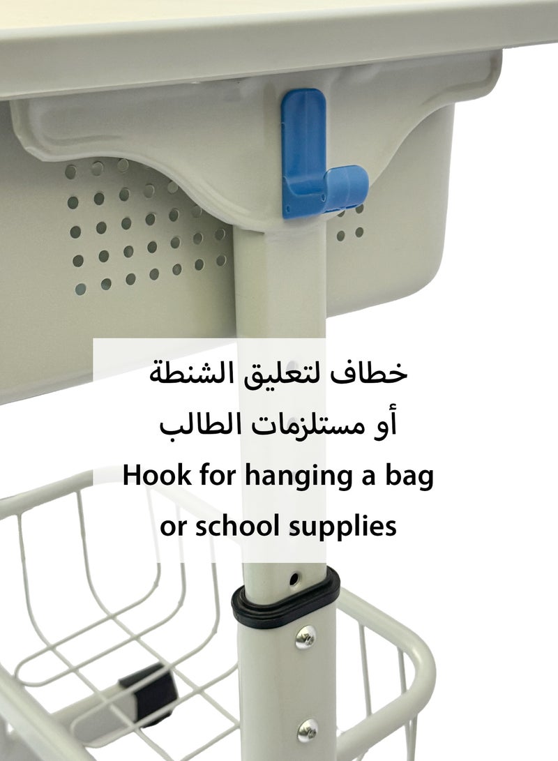 فنز  طقم مكتب وكرسي للأطفال بإطار معدني متين وسطح خشبي ومكتب دراسة قابل لتعديل الارتفاع مع درج تخزين وكرسي للبنات والأولاد - Image 4