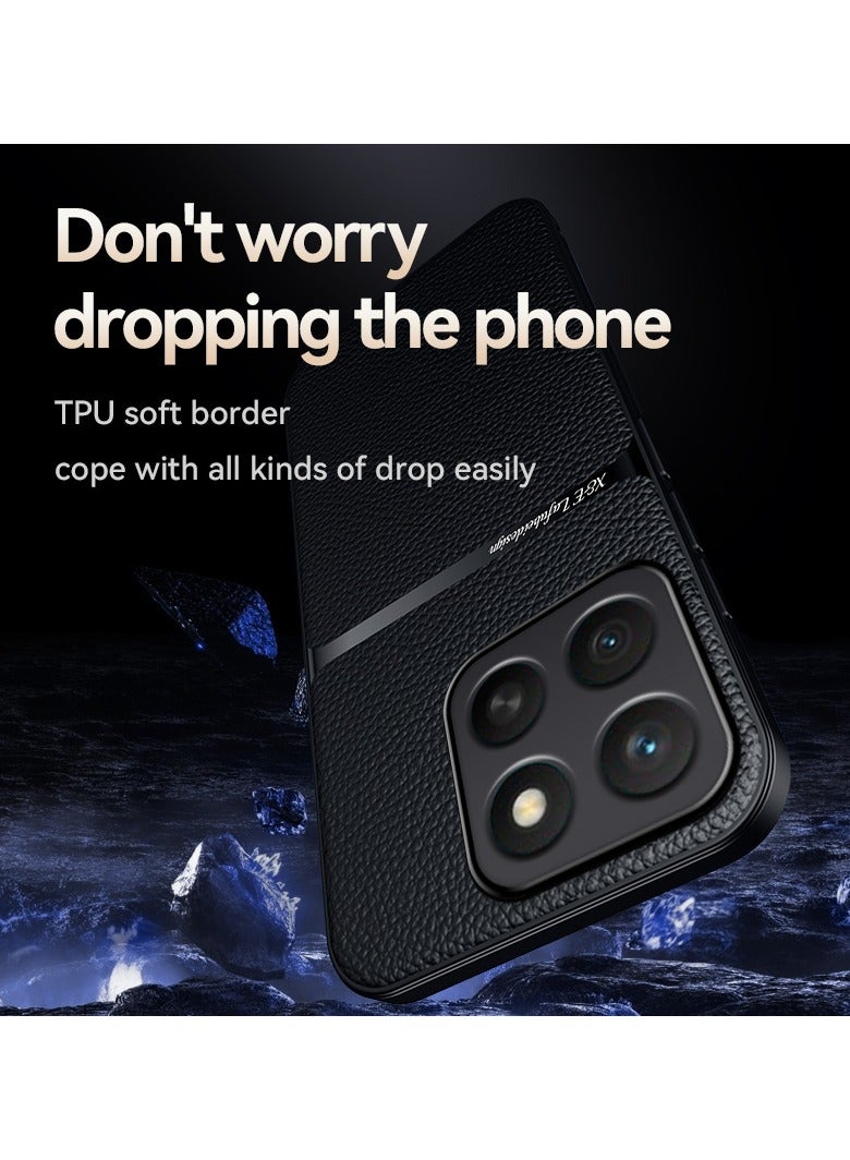 Phone Case Cover Leather TPU Back Case Cover shock resistant Compatible with Honor x8c 4g (Black)