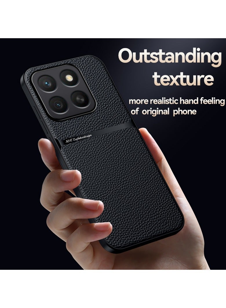 Phone Case Cover Leather TPU Back Case Cover shock resistant Compatible with Honor x8c 4g (Black)