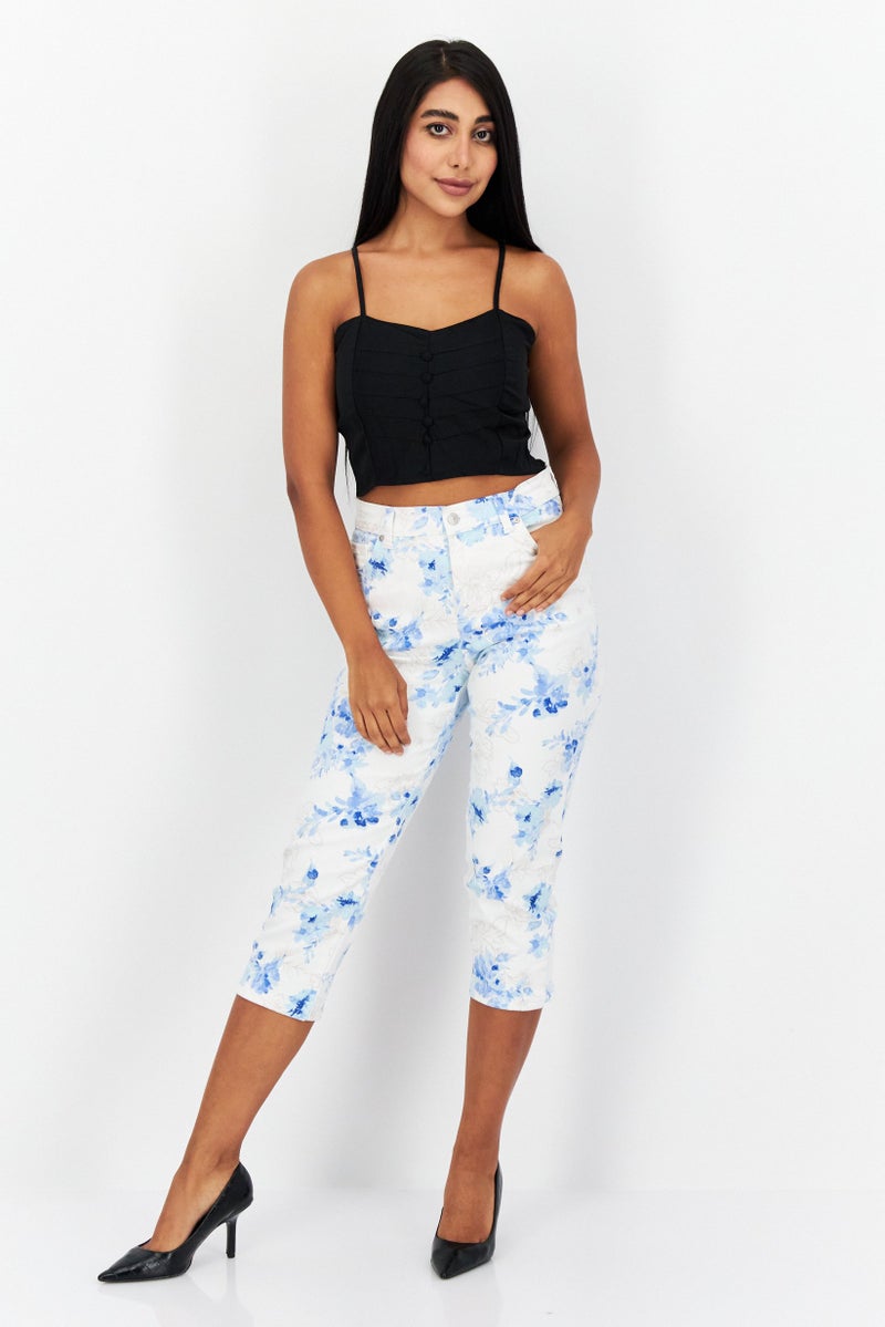 Gloria Vanderbilt Women Regular Fit Floral Printed Capri Pants, White Combo  - Image 4