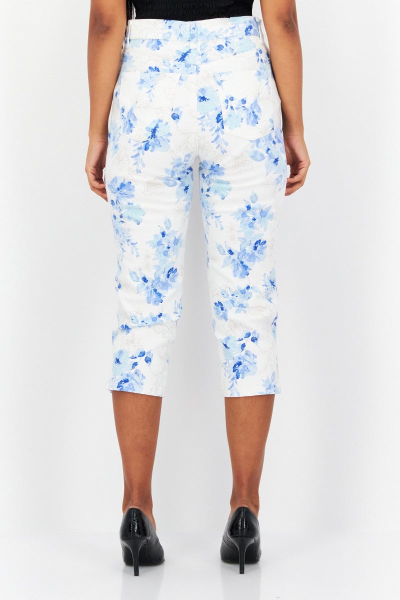 Gloria Vanderbilt Women Regular Fit Floral Printed Capri Pants, White Combo  - Image 3
