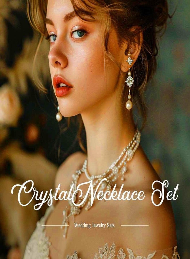 TWINKLEDE Rhinestone Necklace and Earrings Set Silver Crystal Tassel Necklaces for Prom Bridal Wedding Jewelry Sets - Image 5