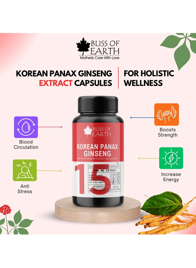 BLISS OF EARTH Korean Red Panax Ginseng And Spirulina Supplement Capsules 500Mg High Potency Root Extract 60 Veg Capsules - Image 2