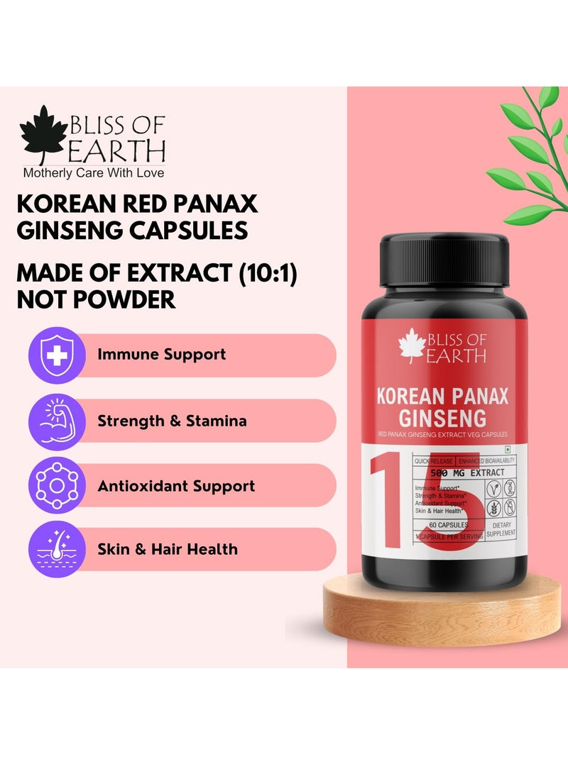 BLISS OF EARTH Korean Red Panax Ginseng And Spirulina Supplement Capsules 500Mg High Potency Root Extract 60 Veg Capsules - Image 4