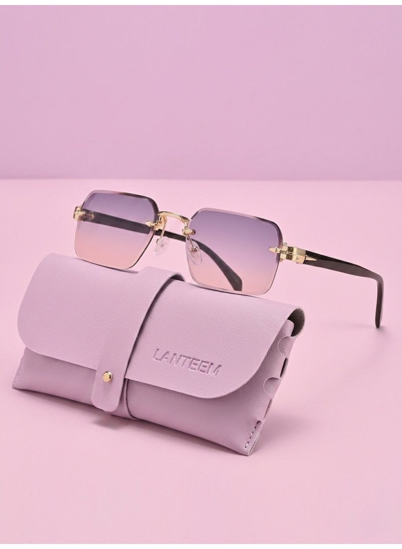 Elegant Rimless Square Sunglasses for Women - Purple Gradient Lens - Image 2