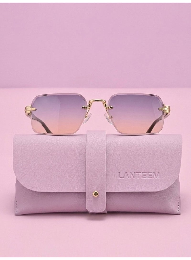 Elegant Rimless Square Sunglasses for Women - Purple Gradient Lens - Image 3