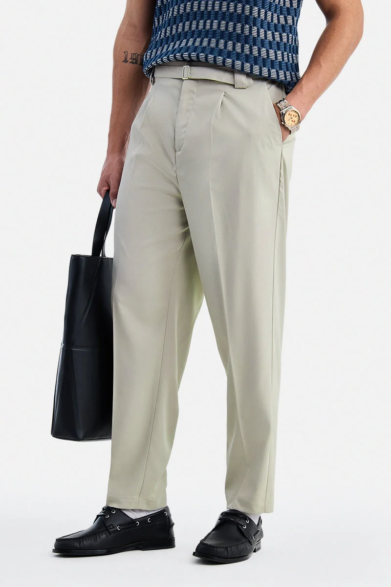 سنيتش Beige Solid Relaxed Formal Trousers