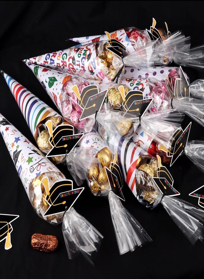 POPGIFTU DIY Graduation Party Favors Ideas - 60 Pack Graduation Sweet Cone-shaped Treats Bags Kit with Clear Candy Bags, Grad Card Paper & Gift Tag for Grad Ceremony Party Decor (Candy Not Included) - Image 4