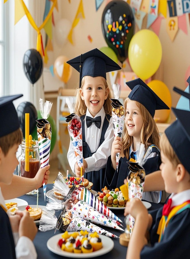 POPGIFTU DIY Graduation Party Favors Ideas - 60 Pack Graduation Sweet Cone-shaped Treats Bags Kit with Clear Candy Bags, Grad Card Paper & Gift Tag for Grad Ceremony Party Decor (Candy Not Included) - Image 5