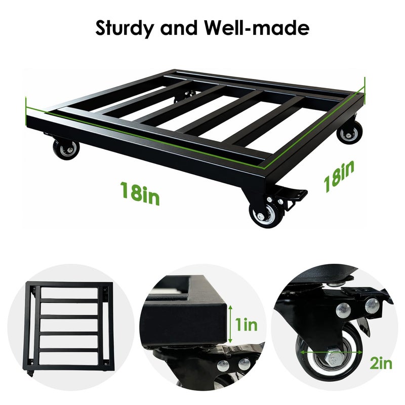 Hongsane 18" Square Plant Stand with Wheels Heavy Duty,Large Metal Plant Caddy Indoor Outdoor Use,Rolling Plant Dolly with Industrial Casters,Rust-Proof Black Plant Tray for Large Planters Pots,1-Pack - Image 2
