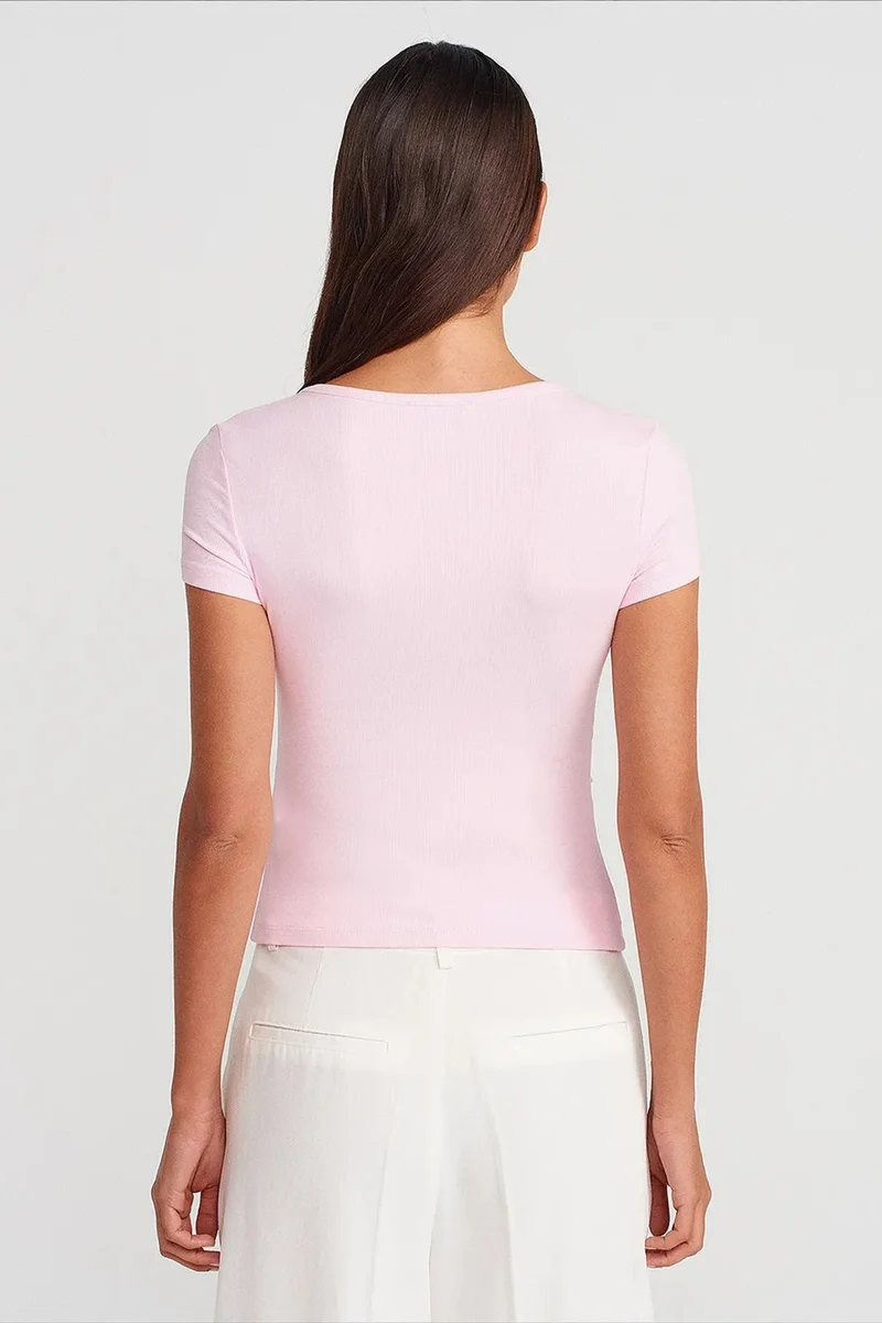 Dilvin Blush Pink DILVIN Slim Fit V-Neck Button Blouse for Women | Best Price UAE
