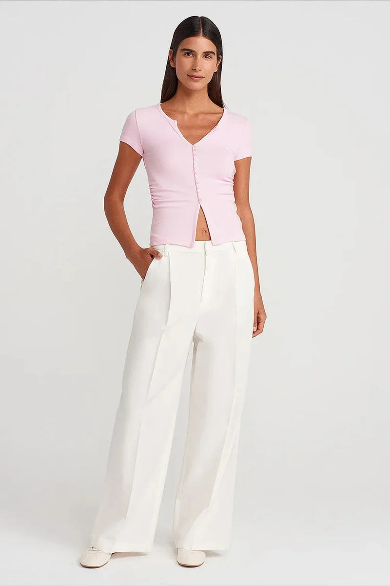 Dilvin Blush Pink DILVIN Slim Fit V-Neck Button Blouse for Women | Best Price UAE