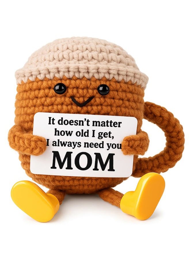 TWPER Christmas Birthday Gifts for Mom from Daughter Son Kids, Mothers Day Crochet Coffee Lover Gifts, Cute Funny Small Handmade Presents Meaningful Desk Decor - Image 1