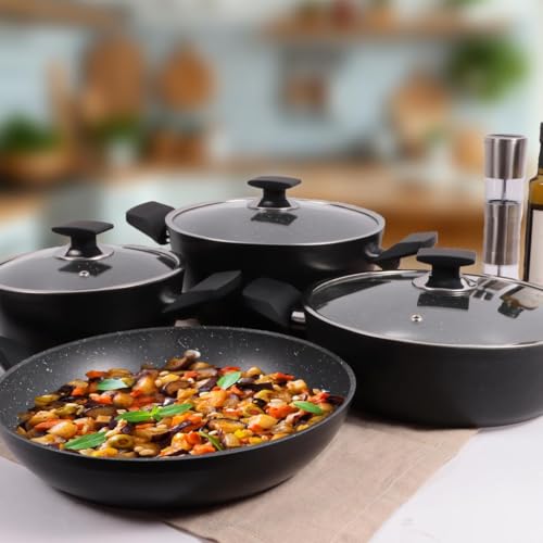 Serenk Pots and Pans Set Stainless Steel Non Stick 7 Pieces Non Toxic Cokware Induction Cookware wPots Pans Saucepans Cooking Sets Pots and Pans Granite 7 Pc Set - Image 3