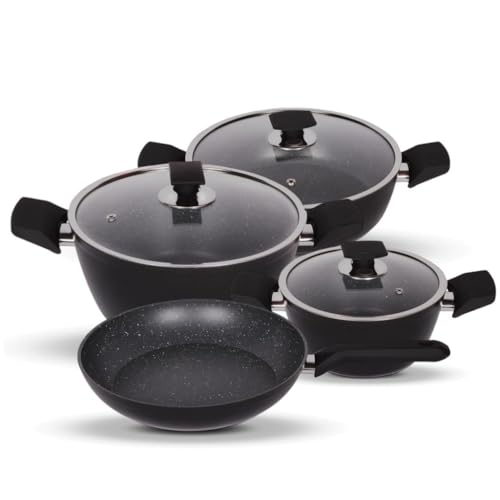 Serenk Pots and Pans Set Stainless Steel Non Stick 7 Pieces Non Toxic Cokware Induction Cookware wPots Pans Saucepans Cooking Sets Pots and Pans Granite 7 Pc Set - Image 1