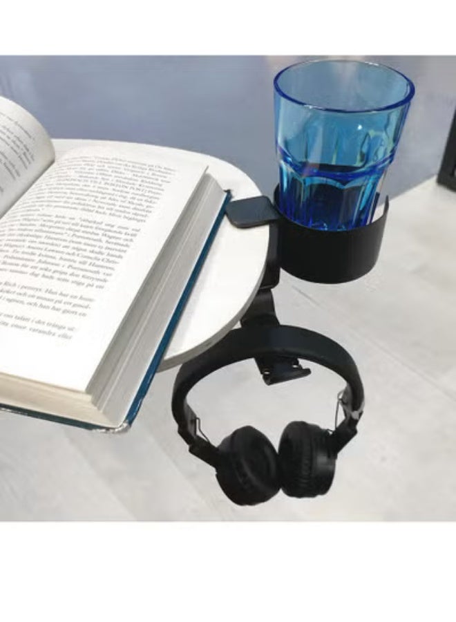 fantasize Desk Cup Holder with Headphone Hanger for Desk in Home, Anti-Spill Cup Holder for Desk, Table Cup Holder for Water Bottles, Wheelchairs, Workstations, Gaming Desk Accessories - Image 2