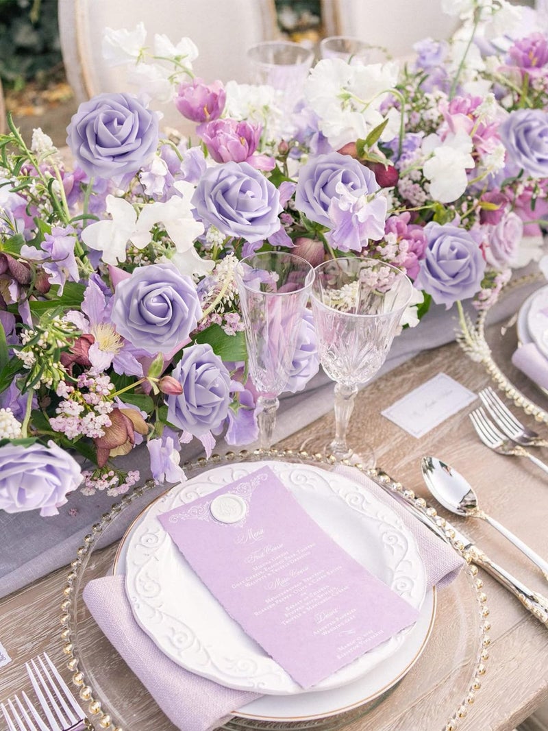 MACTING Artificial Lavender Flowers 30PCS Real Touch Fake Flowers with Stem Soft Foam Roses for Valentines Day Gifts DIY Wedding Bouquet Boutonniere Table Centerpieces Party Spring Home Decorations - Image 2