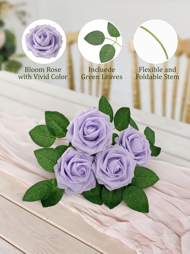 MACTING Artificial Lavender Flowers 30PCS Real Touch Fake Flowers with Stem Soft Foam Roses for Valentines Day Gifts DIY Wedding Bouquet Boutonniere Table Centerpieces Party Spring Home Decorations - Image 4