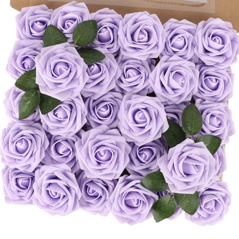MACTING Artificial Lavender Flowers 30PCS Real Touch Fake Flowers with Stem Soft Foam Roses for Valentines Day Gifts DIY Wedding Bouquet Boutonniere Table Centerpieces Party Spring Home Decorations - Image 1