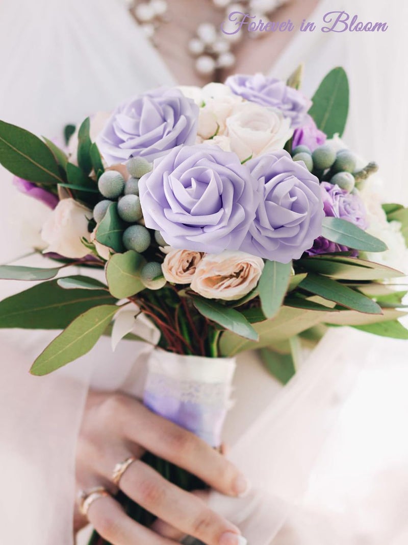 MACTING Artificial Lavender Flowers 30PCS Real Touch Fake Flowers with Stem Soft Foam Roses for Valentines Day Gifts DIY Wedding Bouquet Boutonniere Table Centerpieces Party Spring Home Decorations - Image 3