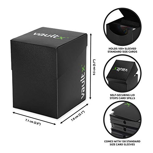 Vault X Trading Card Deck Box and 150 Black Card Sleeves, fits 100+ Sleeved Cards, Large Standard, Holder Storage Box, for MTG Commander Game, TCG (Black) - Image 2
