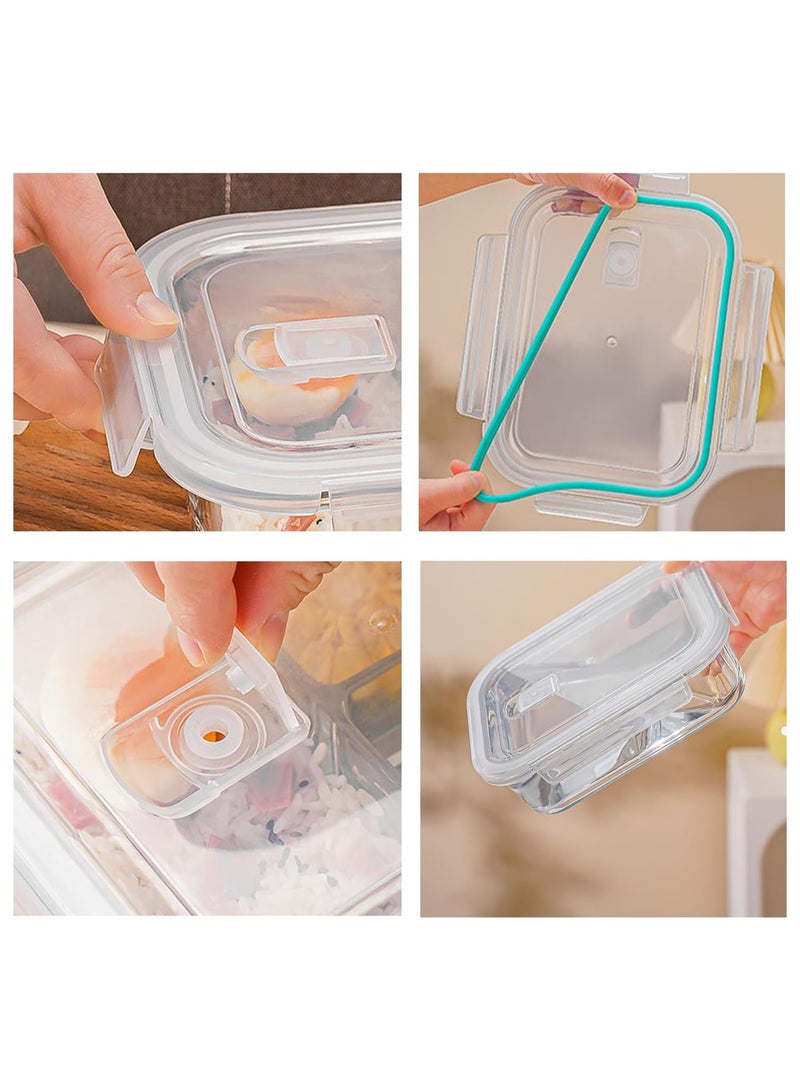 TYCOM Glass Meal Prep Containers (3 pcs Square) - Glass Food Storage Containers with Lids, Glass Lunch Box, Portion Control, Airtight, Glass Bento Box Lunch Containers- 3P Square Blue - Image 5