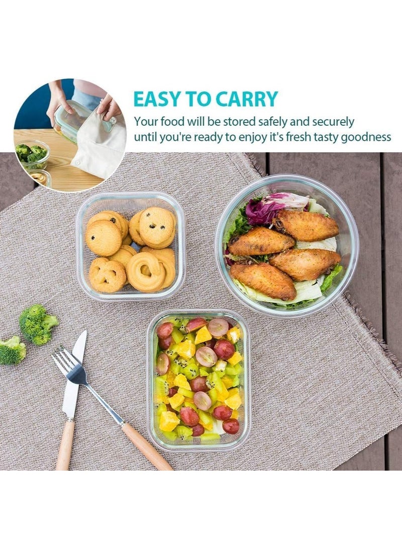 TYCOM Glass Meal Prep Containers (3 pcs Square) - Glass Food Storage Containers with Lids, Glass Lunch Box, Portion Control, Airtight, Glass Bento Box Lunch Containers- 3P Square Blue - Image 4
