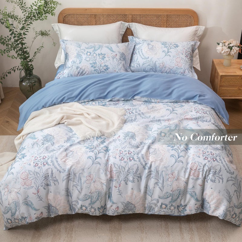 MILDLY Queen Size Duvet Cover Set 100% Long-Staple Cotton Luxury Paisley Floral Patten Reversible Comforter Cover Set 3Pcs - Image 4