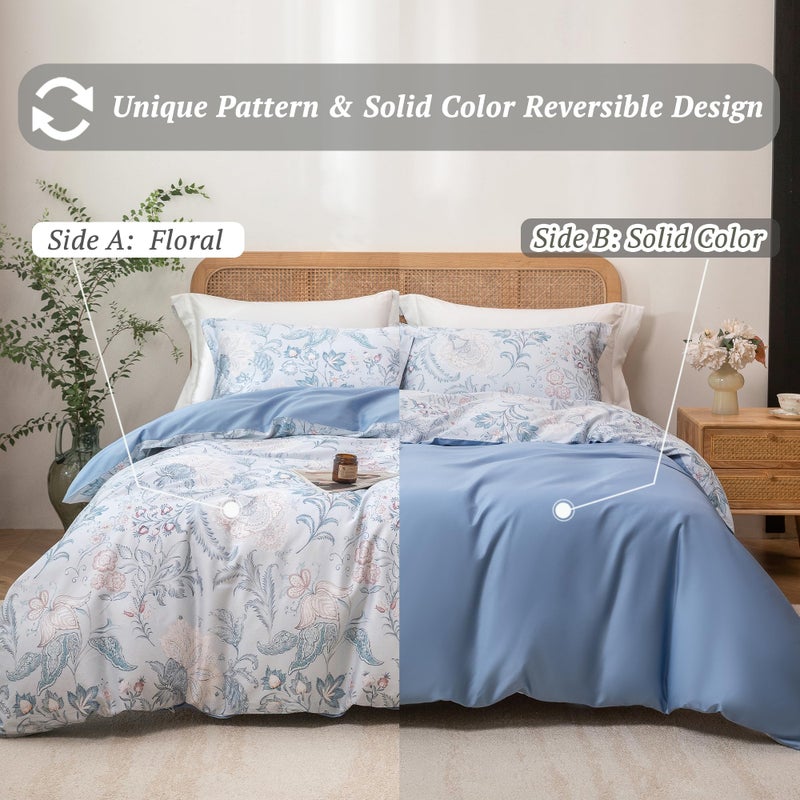 MILDLY Queen Size Duvet Cover Set 100% Long-Staple Cotton Luxury Paisley Floral Patten Reversible Comforter Cover Set 3Pcs - Image 3