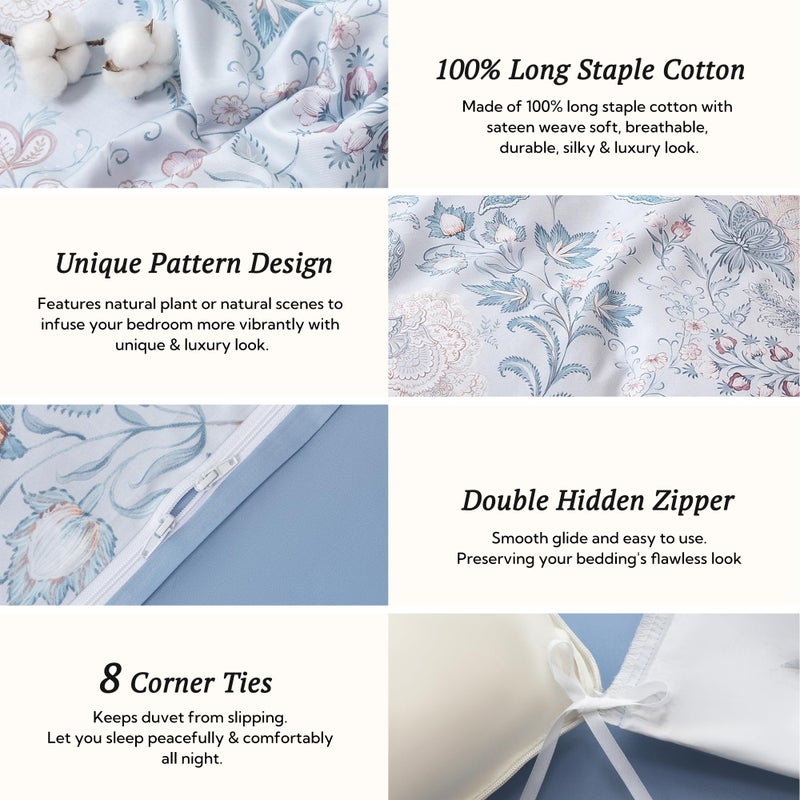 MILDLY Queen Size Duvet Cover Set 100% Long-Staple Cotton Luxury Paisley Floral Patten Reversible Comforter Cover Set 3Pcs - Image 5