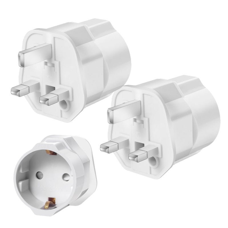 MANGO 2 Pack European to UK Plug Adapter  Grounded EU to UK Power Converter Type G 3Pin Travel Adapter for France Italy Spain Germany  More  Universal International Plug White