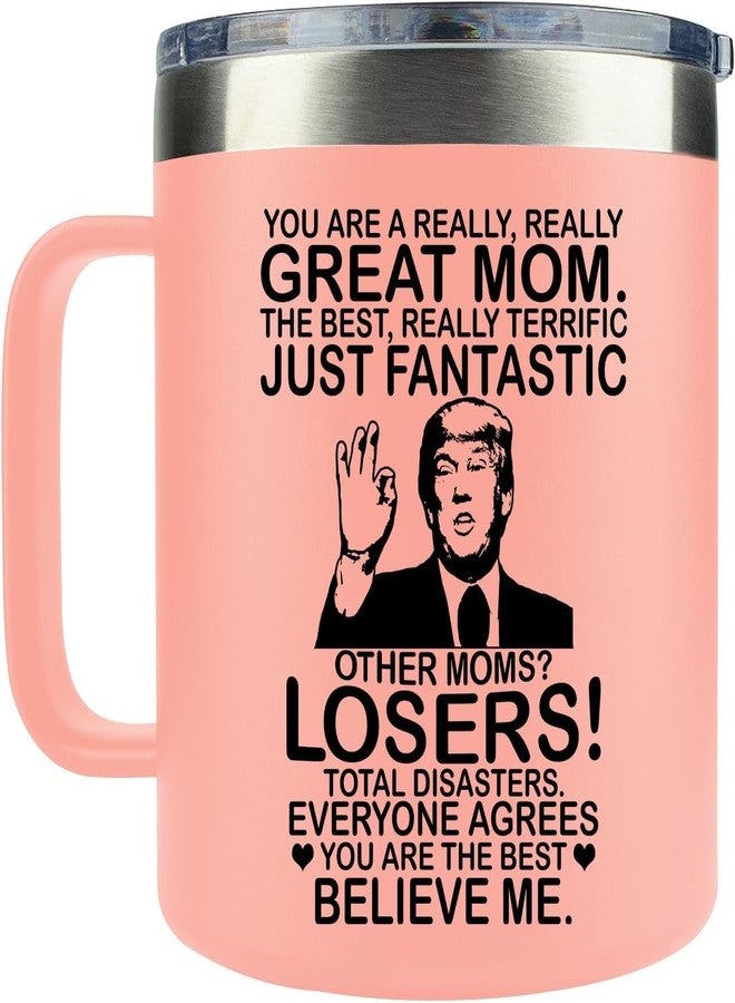 AMAZPRINTS Mom Gifts from Daughter Son for Christmas - Birthday Gifts for Mom, Wife, Women - Mother's Day Present - Mother-in-Law Gift - 14oz Pink Stainless Steel Coffee Mug with Lid - Image 1