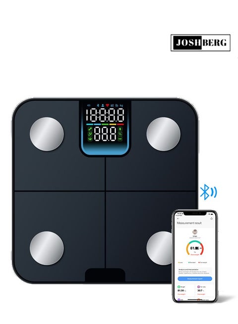 مقياس دهون الجسم بتقنية البلوتوث ، موازين وزن الحمام الرقمية الذكية مع شاشة عرض ملونة ، 25 محلل تكوين الجسم بما في ذلك مؤشر كتلة الجسم ، دهون الجسم ، العضلات ، العظام ومؤشر الدهون الحشوية ، تطبيقات مزامنة مراقب الصحة ، يدعم ربط 10 مستخدمين ، 22 لغة ، 50 جم / 0.1 رطل ، سي اف 632بل