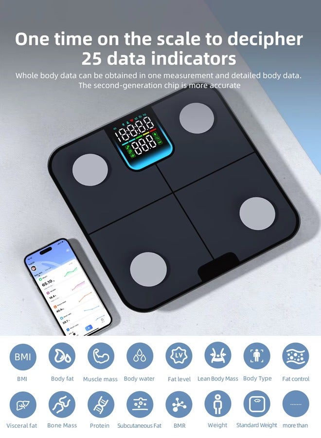 جوشبيرغ مقياس دهون الجسم بتقنية البلوتوث ، موازين وزن الحمام الرقمية الذكية مع شاشة عرض ملونة ، 25 محلل تكوين الجسم بما في ذلك مؤشر كتلة الجسم ، دهون الجسم ، العضلات ، العظام ومؤشر الدهون الحشوية ، تطبيقات مزامنة مراقب الصحة ، يدعم ربط 10 مستخدمين ، 22 لغة ، 50 جم / 0.1 رطل ، سي اف 632بل - Image 2