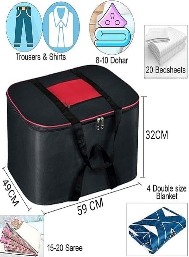 DAMONS Storage Underbed Blanket/Clothes/Toys/Bed Sheet Cover Nylon Rectangular Bag (Black, 54 x46 x28 cm, Large) Pack Of 8 - Image 5