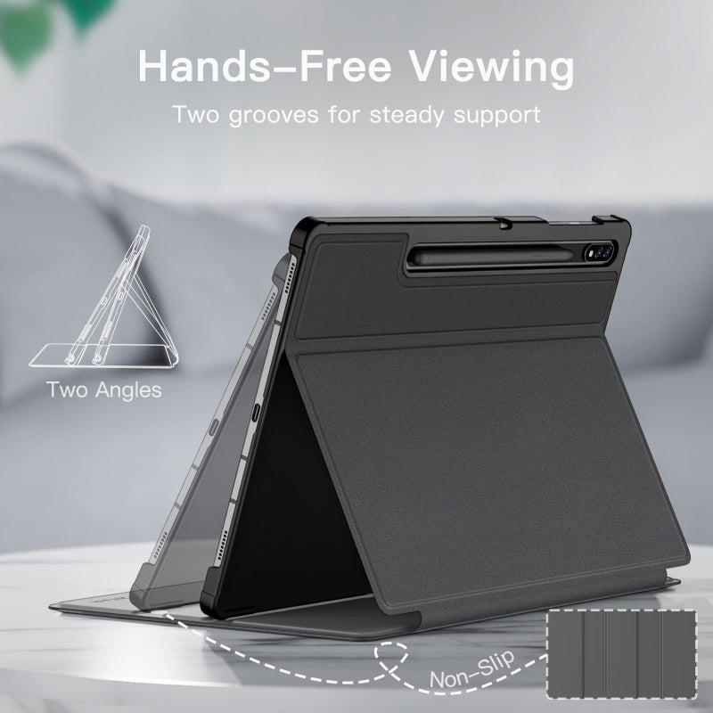 JETech Case for Samsung Galaxy Tab S8 Plus 2022 / S7 FE 2021 / S7 Plus 2020 12.4-Inch with S Pen Holder, Slim Folio Stand Protective Tablet Cover, Multi-Angle Viewing (Black) - Image 3