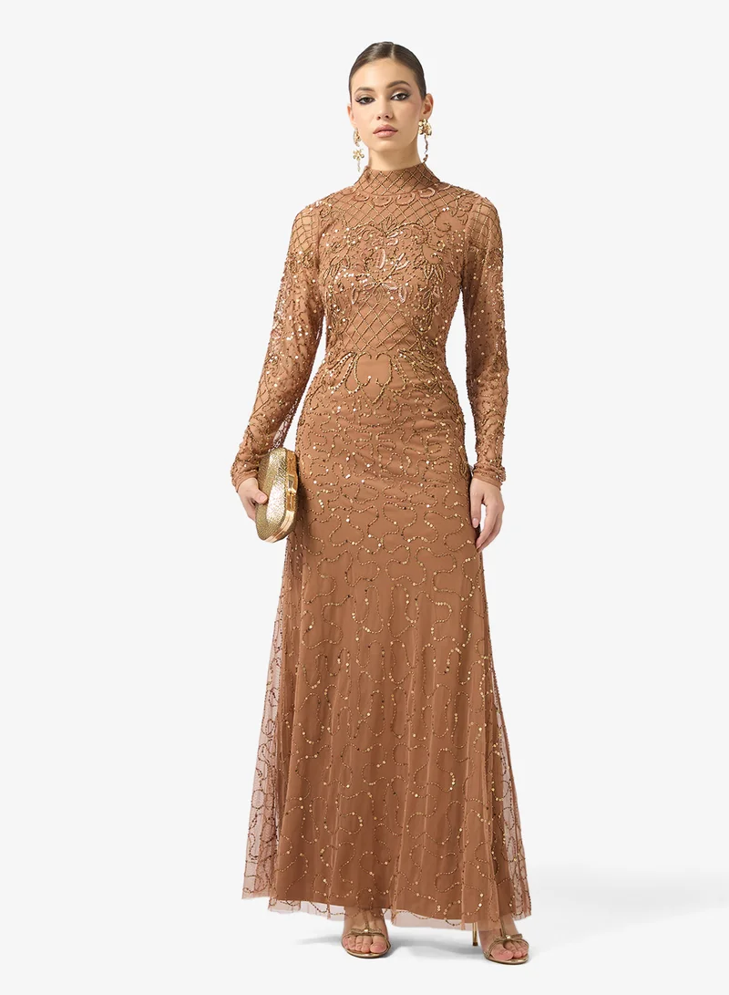 Amelia Rose  high neck mesh detailed maxi dress for Women | Best Price UAE
