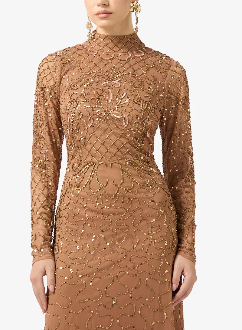 Amelia Rose  high neck mesh detailed maxi dress for Women | Best Price UAE