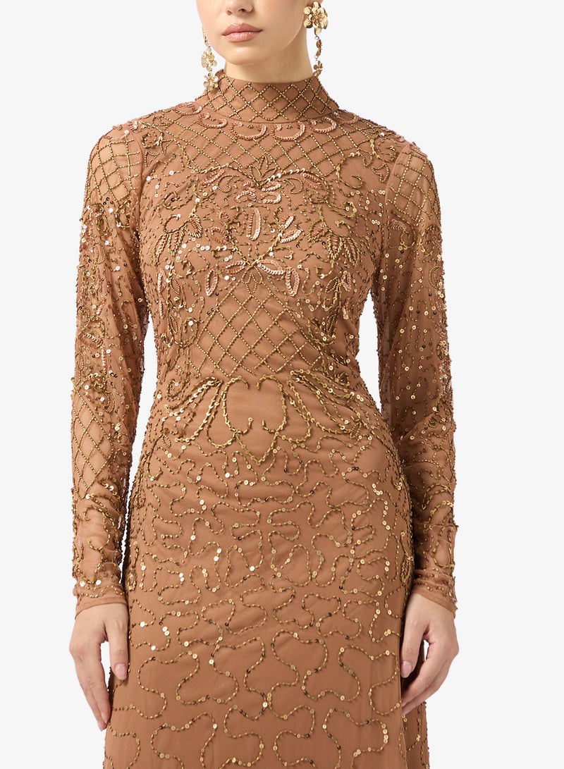 Amelia Rose high neck mesh detailed maxi dress - Image 3