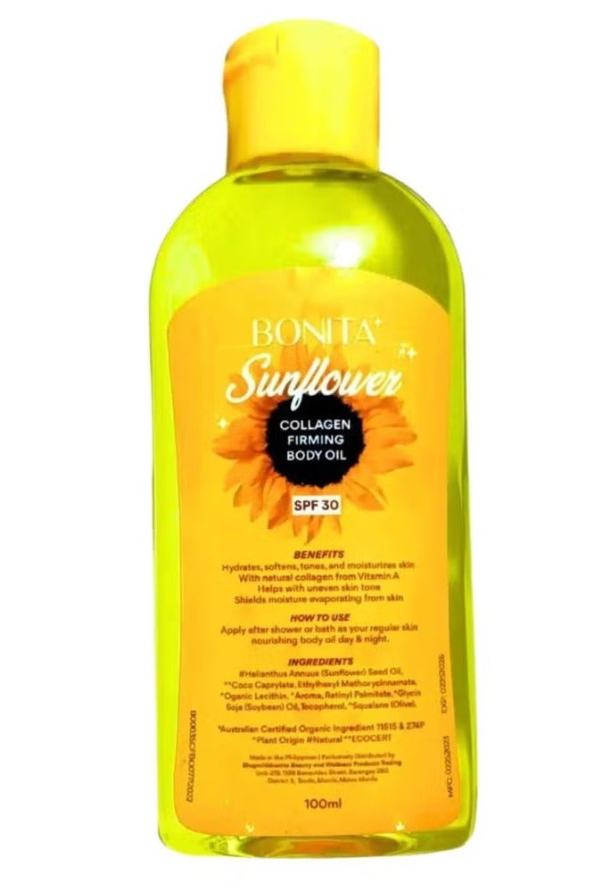 بونيتا زيت بونيتا لشد الجسم بخلاصة دوار الشمس والكولاجين بعامل حماية من الشمس 30، 100 مل - Image 1