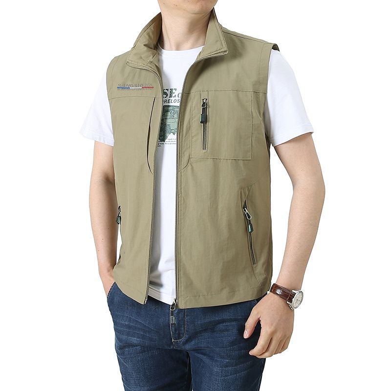 New multi-pocket volunteer volunteer vest printing word outdoor leisure activities work clothes logo printing Khaki