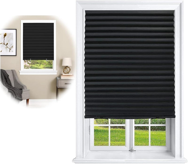 Aputue Pleated Window Shades, Black Pleated Fabric Blinds with Light Filtering, Temporary Window Coverings for Bathroom, Cordless Design for Easy Installation and Adjustment - Image 1