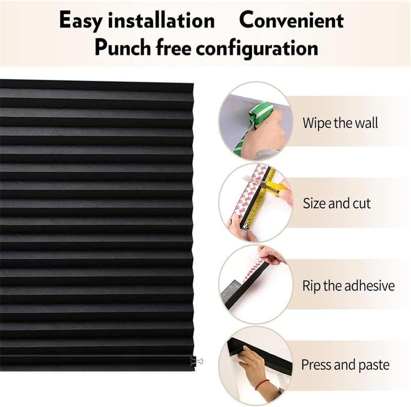 Aputue Pleated Window Shades, Black Pleated Fabric Blinds with Light Filtering, Temporary Window Coverings for Bathroom, Cordless Design for Easy Installation and Adjustment - Image 2